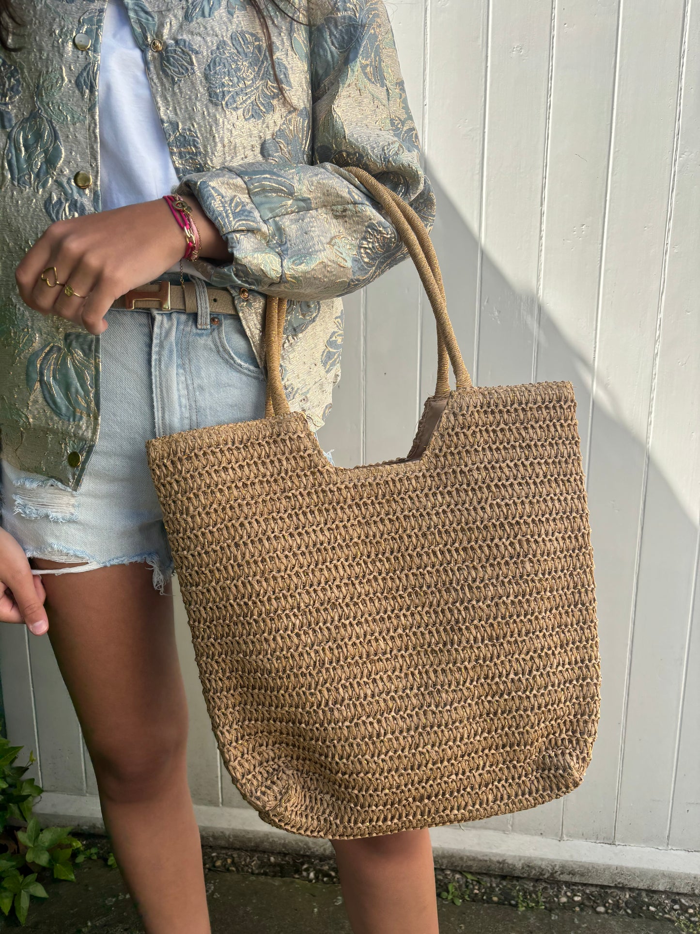 Strandtas gevlochten - khaki