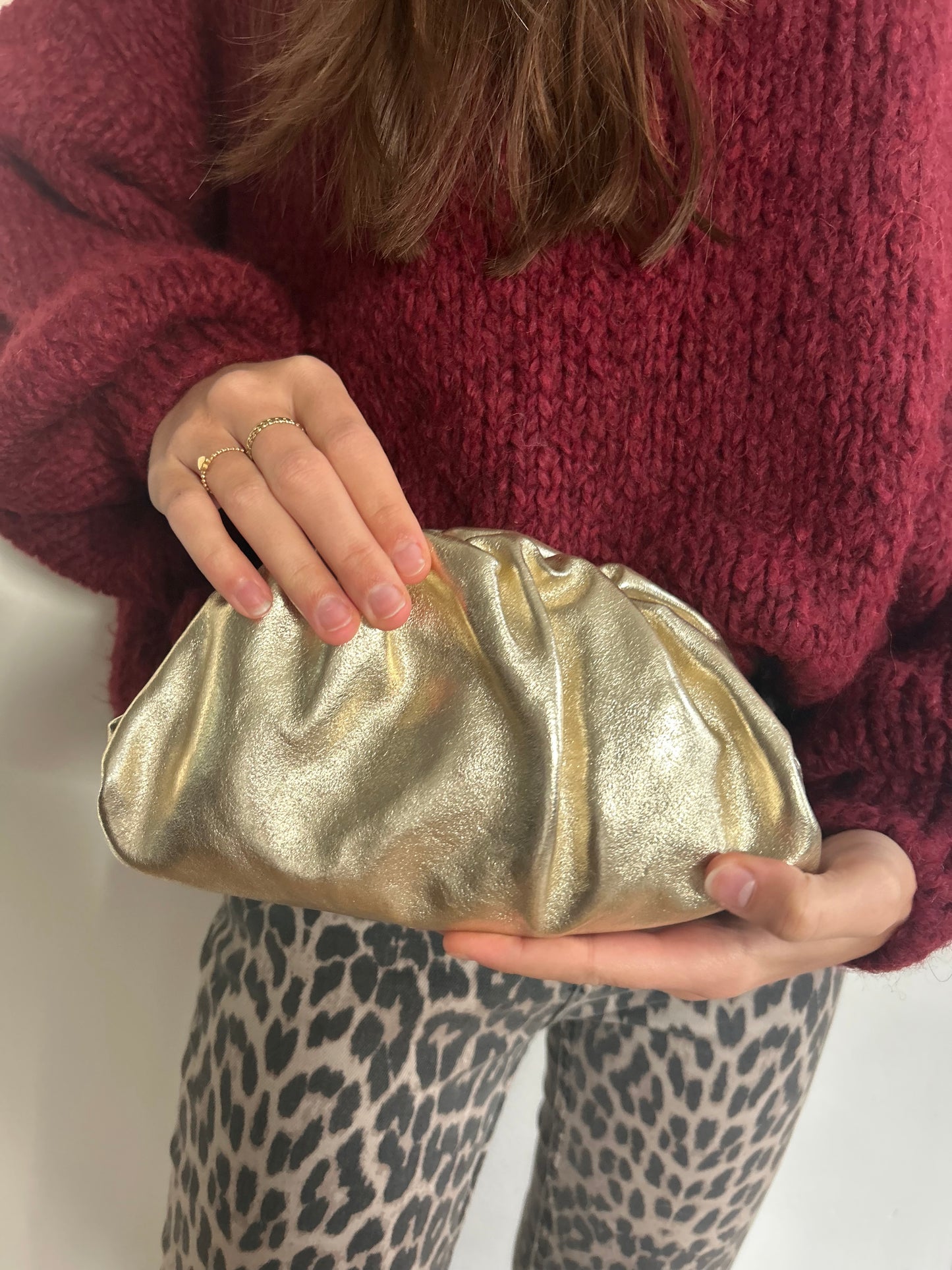 Leren clutch metallic - goud
