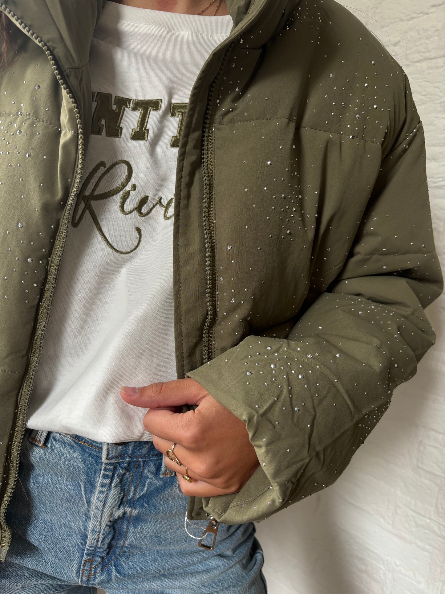 Glitter pufferjas - groen