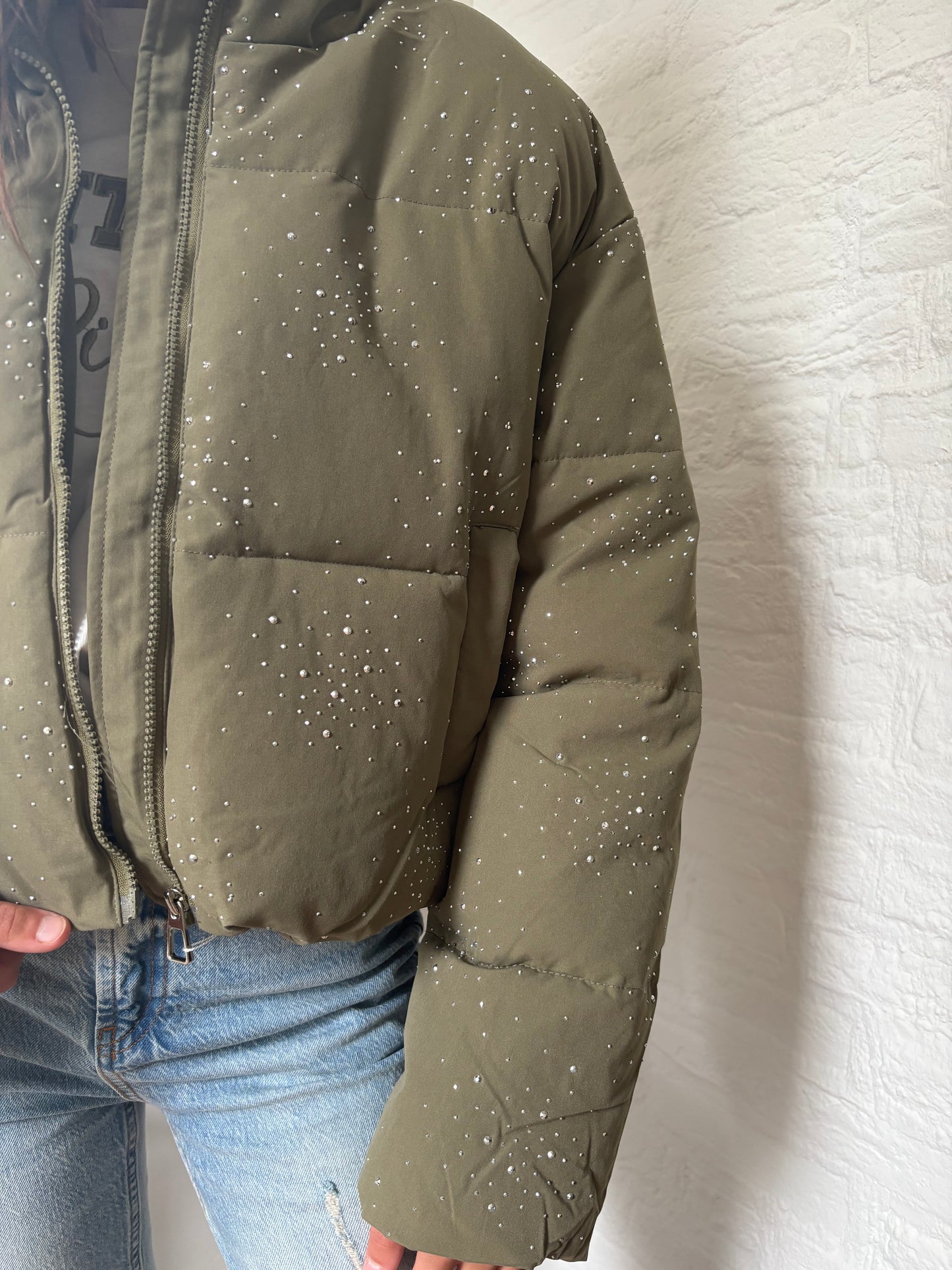 Glitter pufferjas - groen