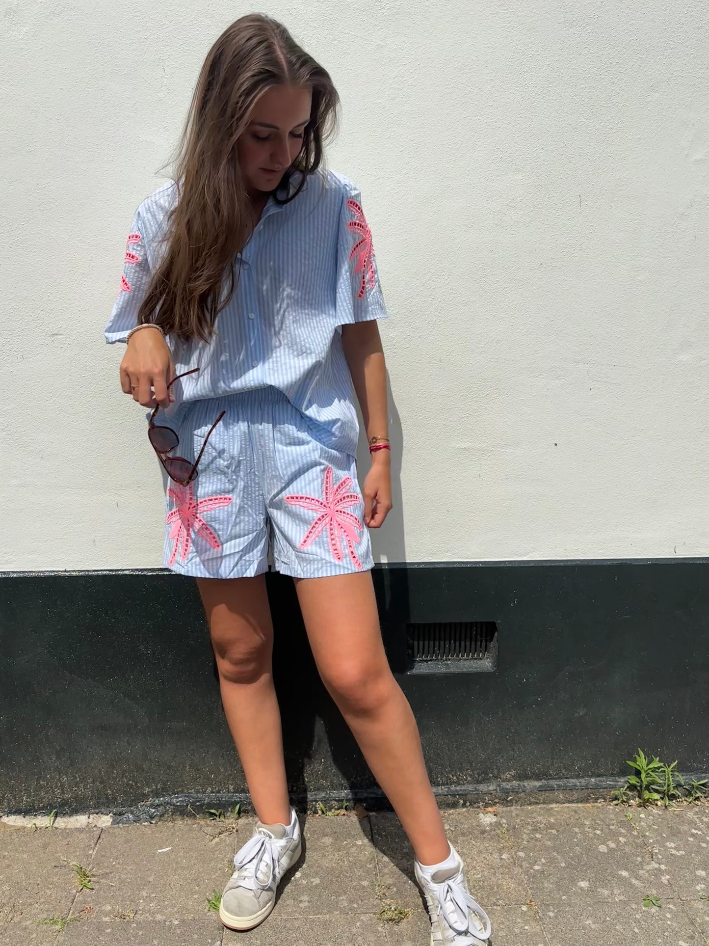 Palmboom blouse - blauw