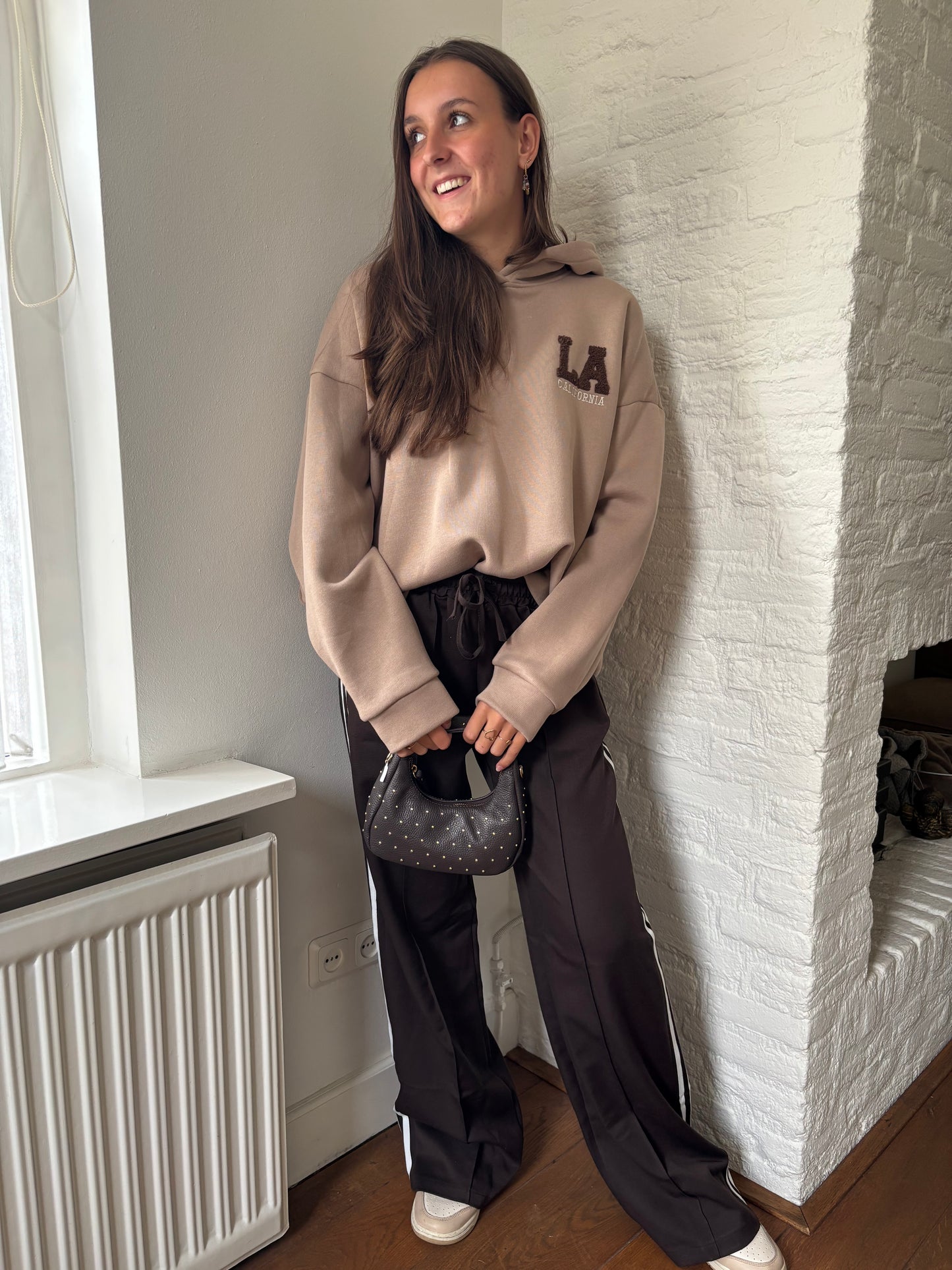 Wide leg stripe pants - bruin
