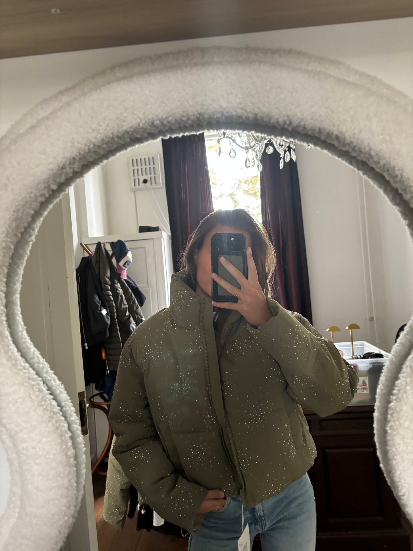 Glitter pufferjas - groen
