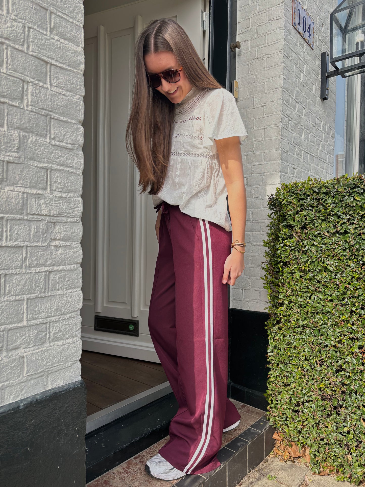 Wide leg stripe pants - bordeaux rood