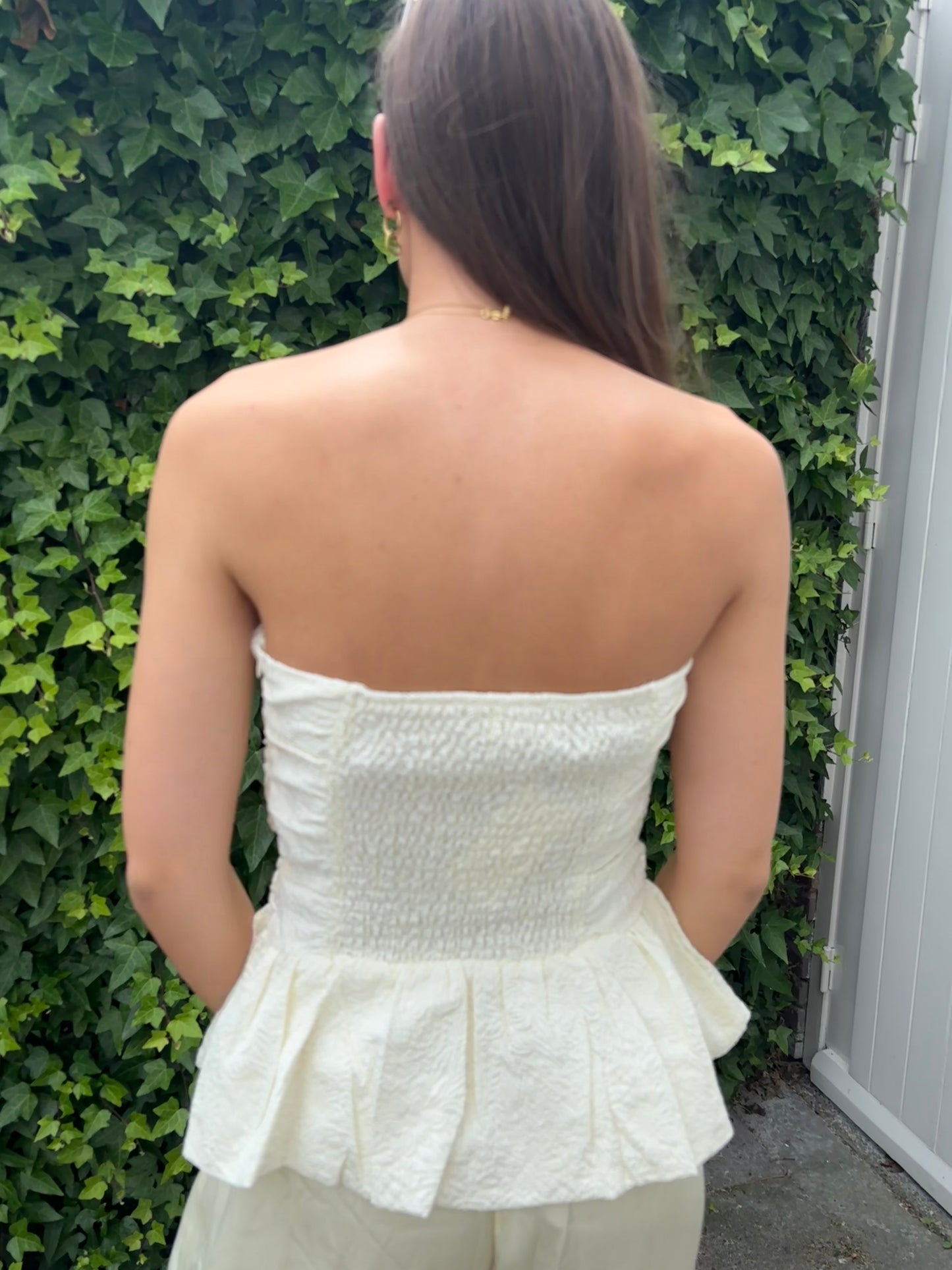 Strapless top bloemen - beige