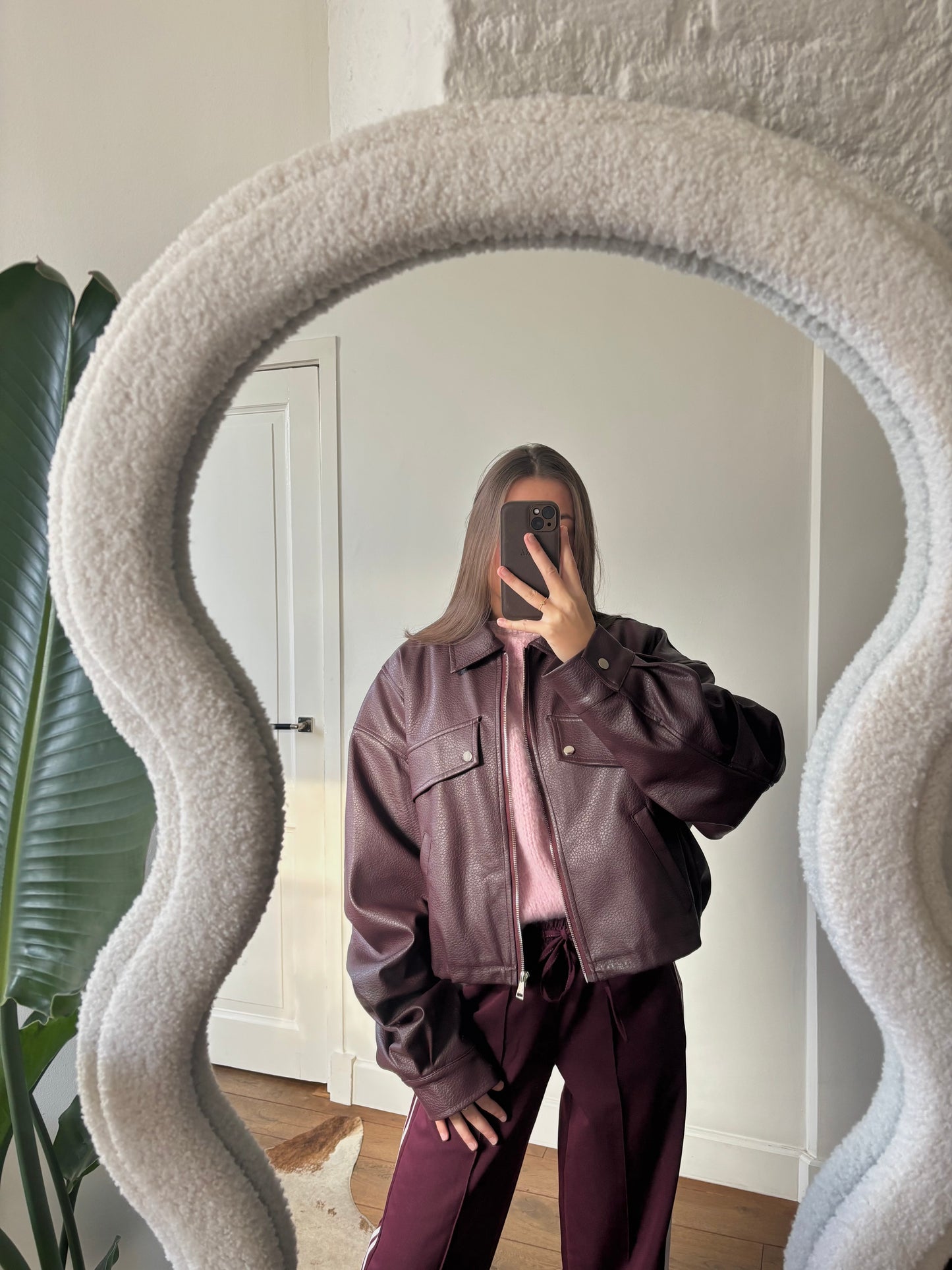 Ambika leather look bomberjack - bordeaux rood