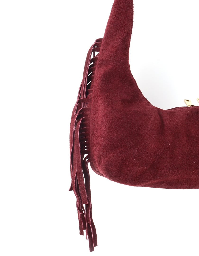 Suede schoudertas franjes - bordeaux rood