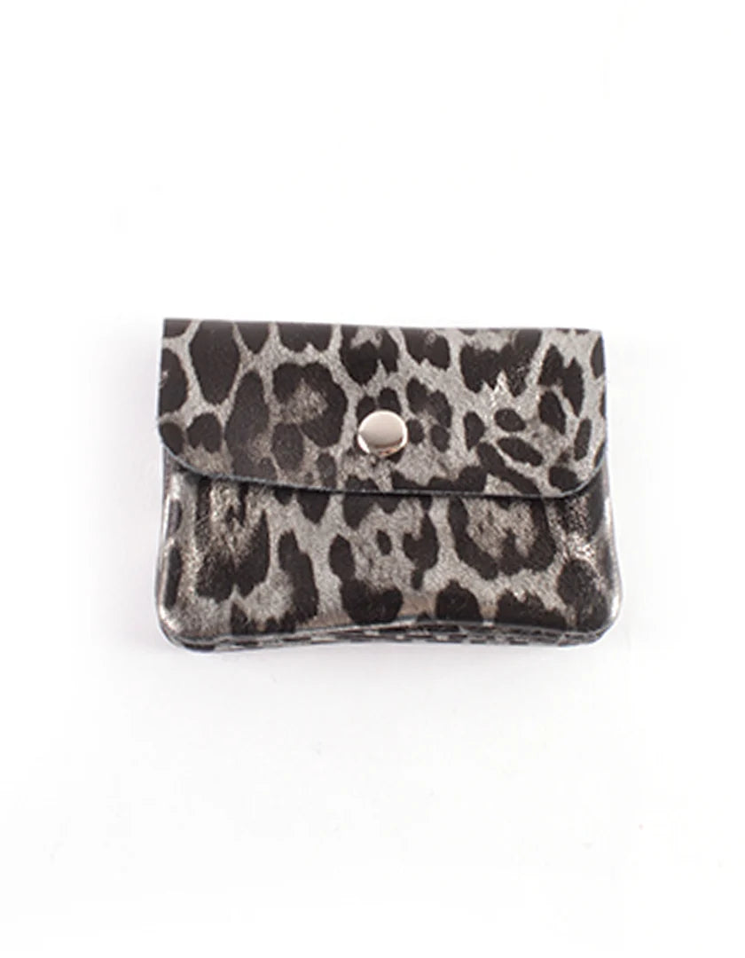 Leren portemonnee metallic - grijs panter