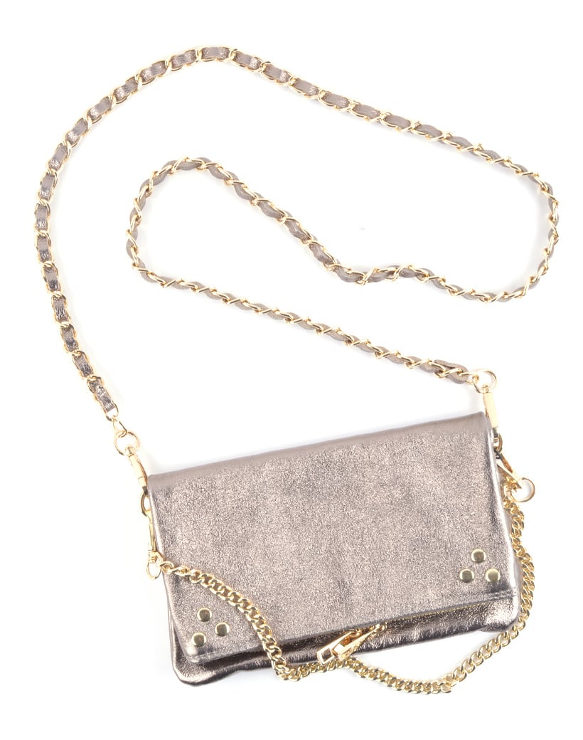Leren schoudertas studs metallic - brons