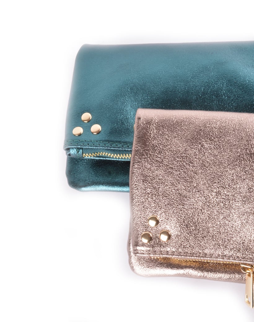 Leren schoudertas studs metallic - petrol