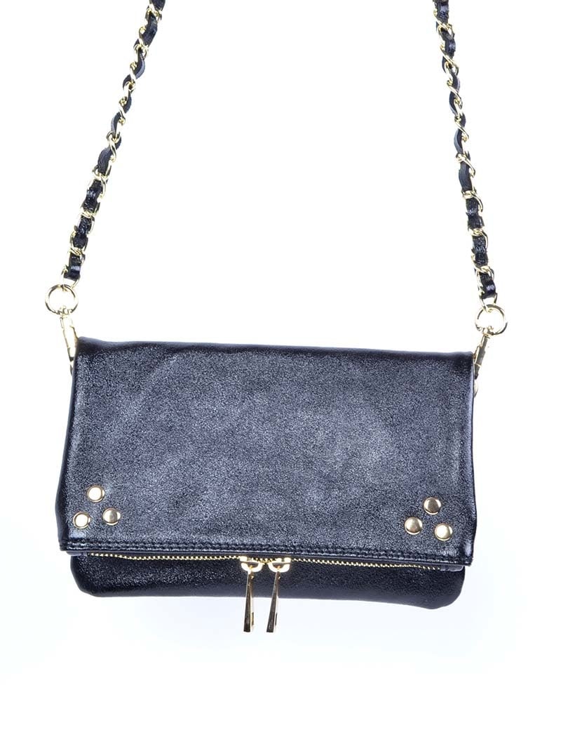 Leren schoudertas studs metallic - zwart