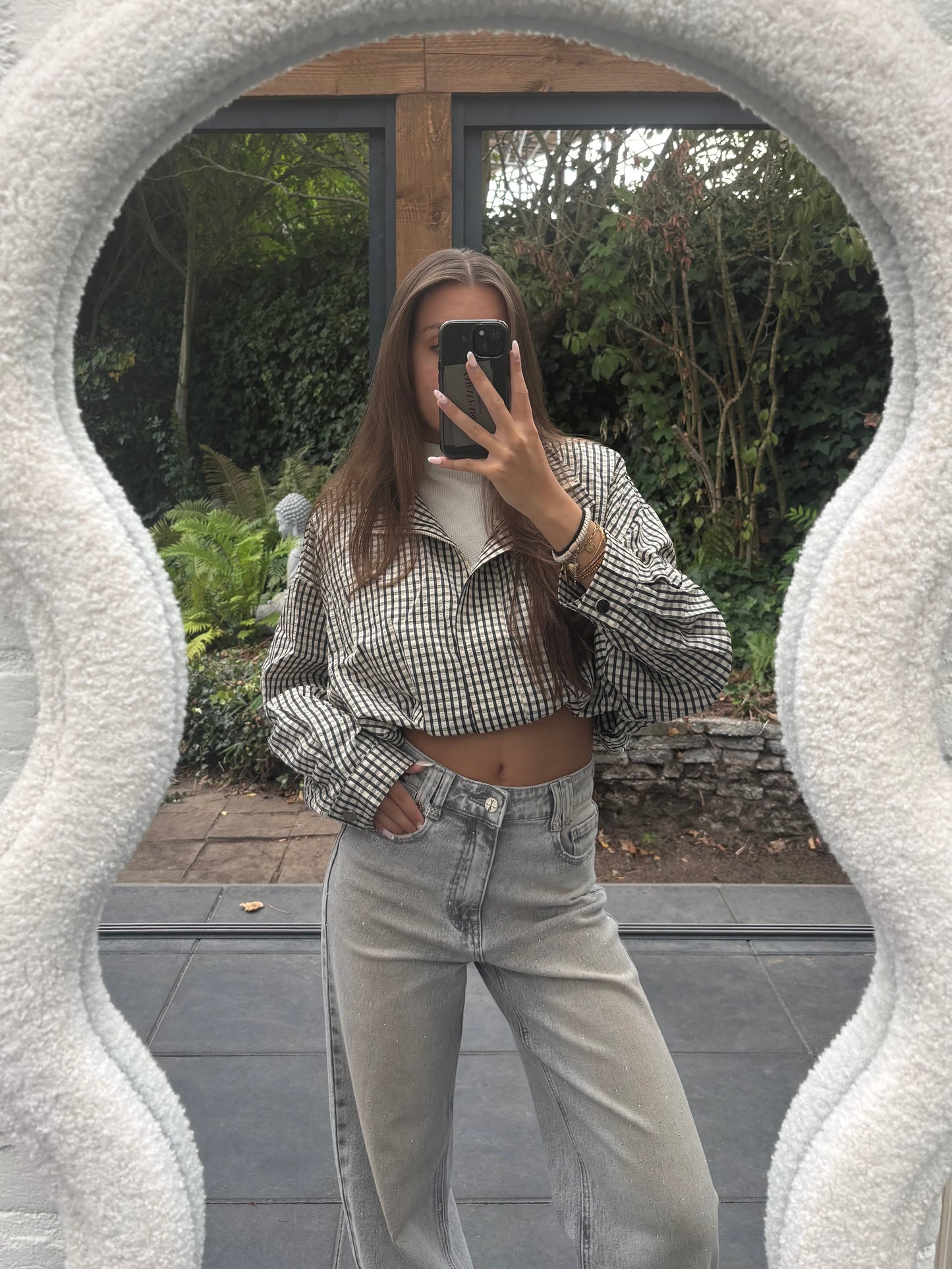 Geruite bomberjack - beige
