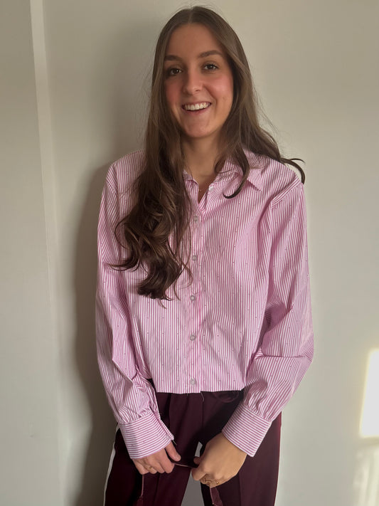 Gestreepte glitter blouse - roze