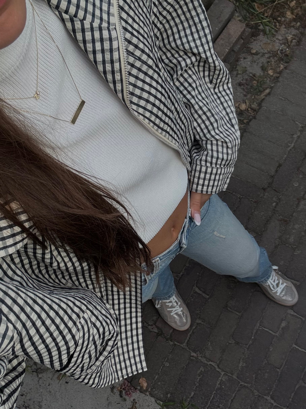 Geruite bomberjack - beige