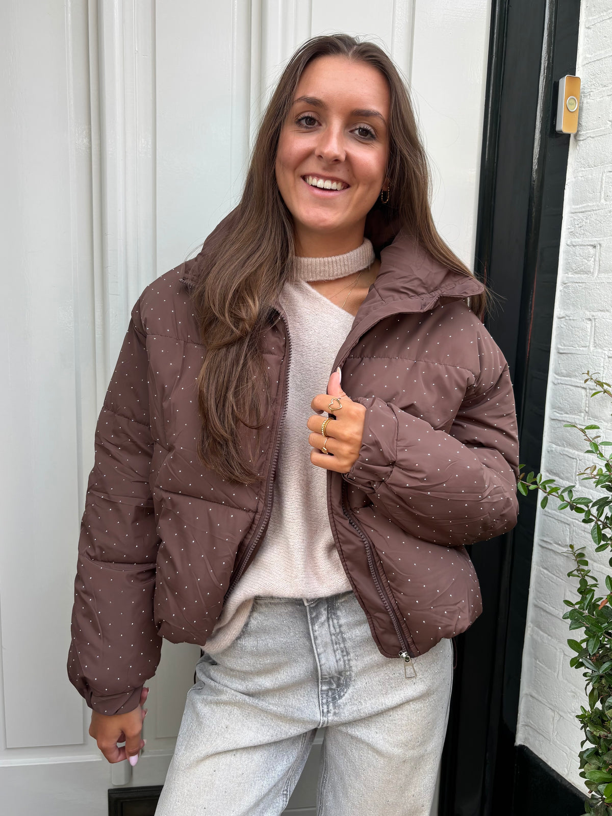 Glitter puffer jacket - bruin