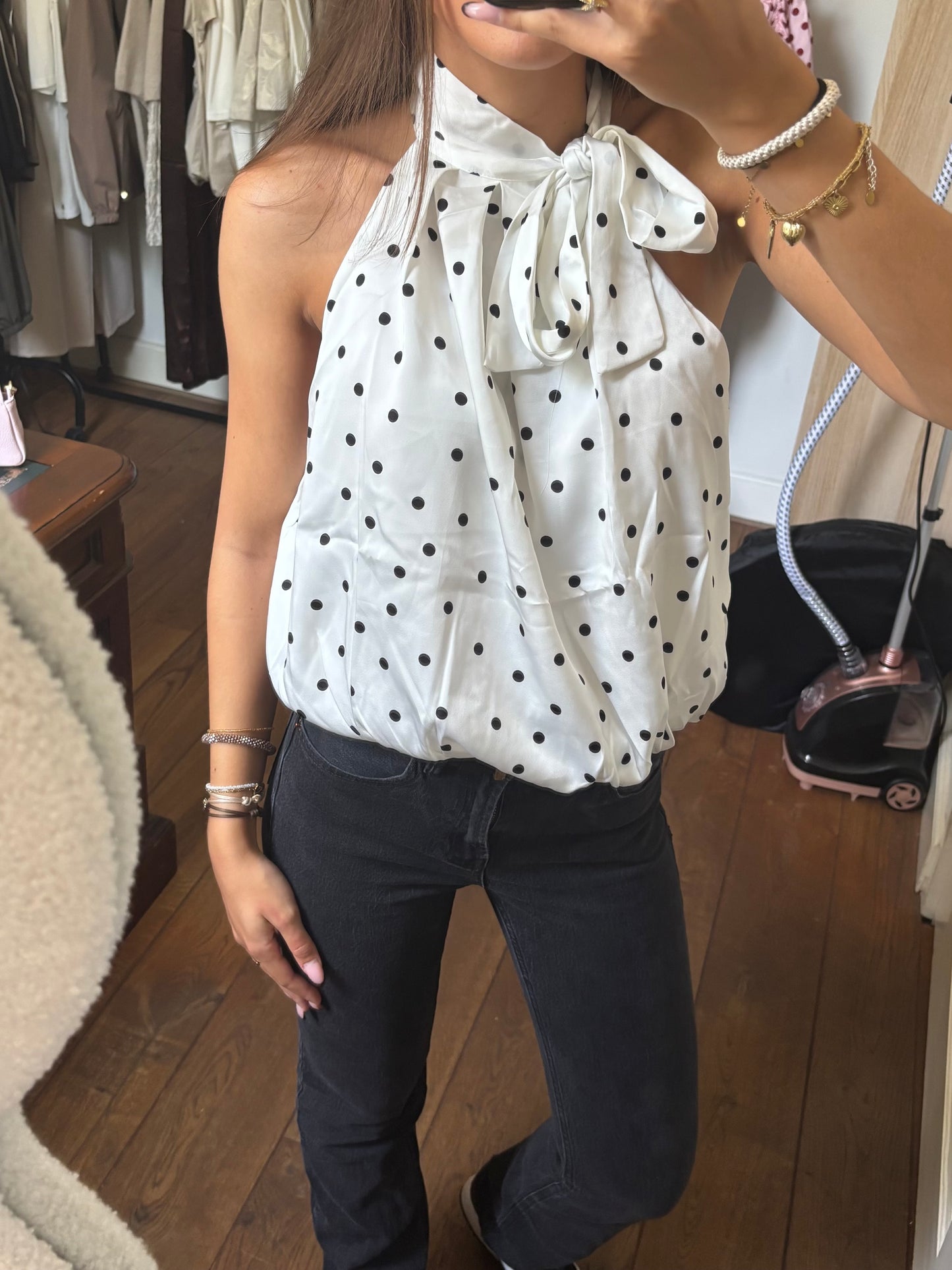 Halter top polkadot - wit