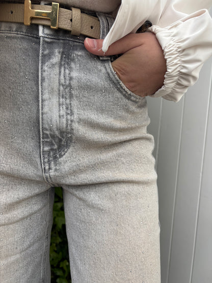 Queen Hearts glitter jeans - grijs