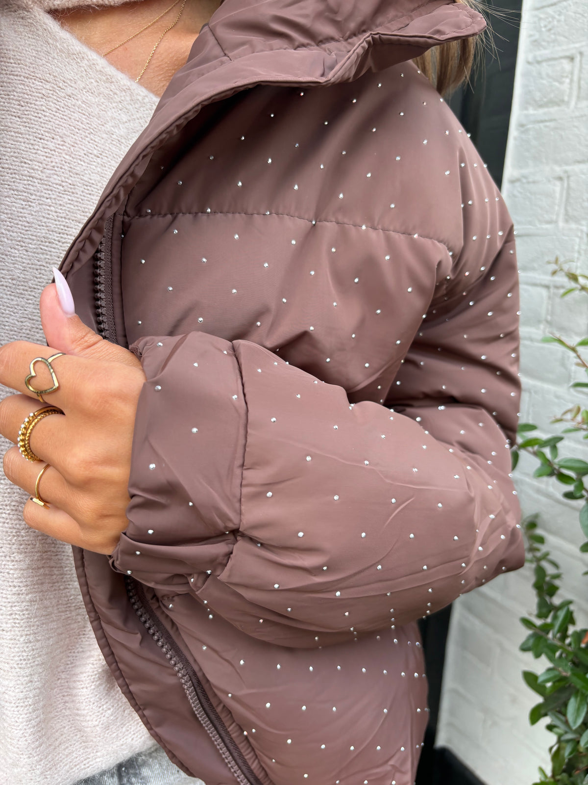 Glitter puffer jacket - bruin