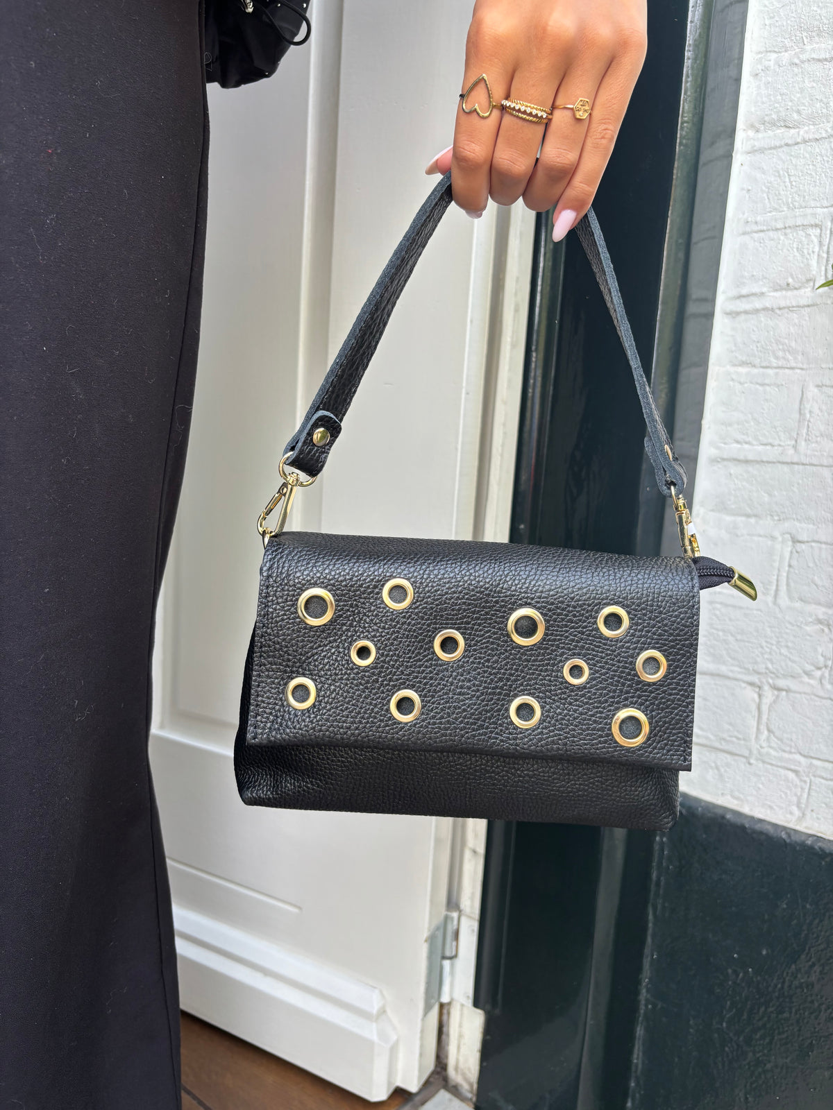 Leren tas studs - zwart