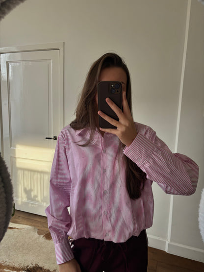 Gestreepte glitter blouse - roze