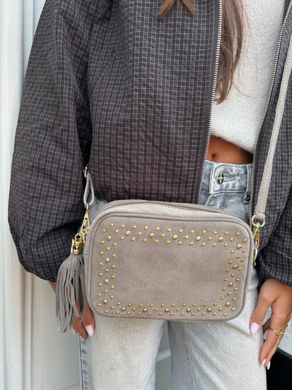 Suède tas studs - taupe/grijs