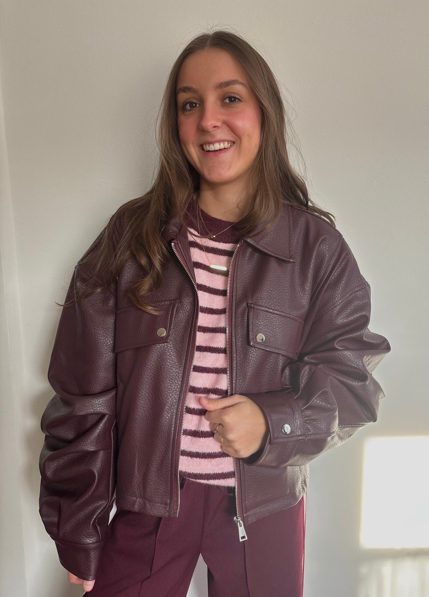 Ambika leather look bomberjack - bordeaux rood