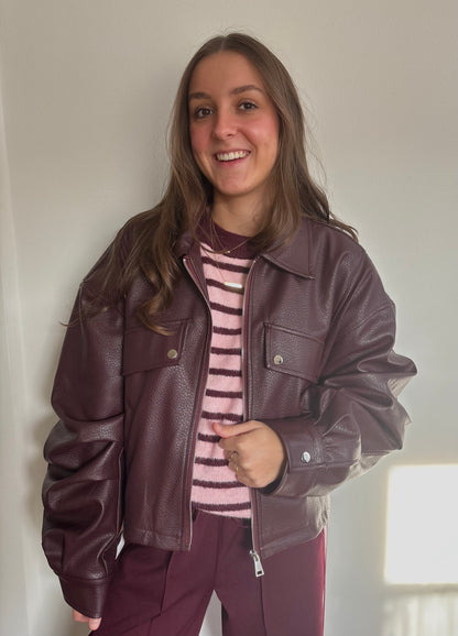 Ambika leather look bomberjack - bordeaux rood