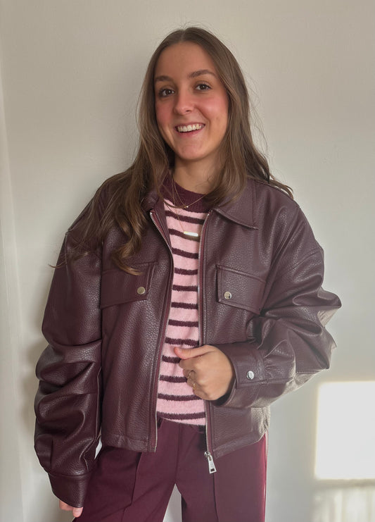 Ambika leather look bomberjack - bordeaux rood