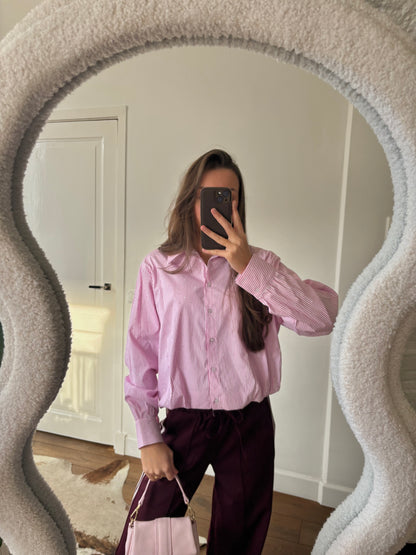 Gestreepte glitter blouse - roze