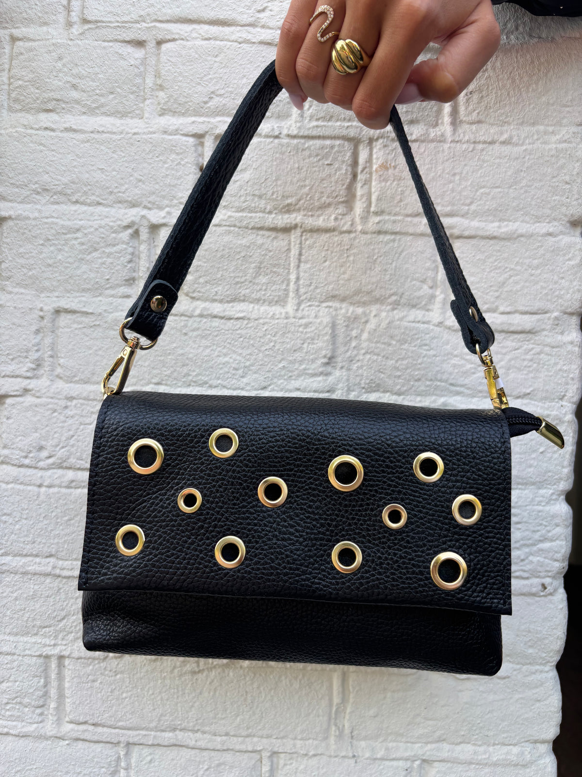 Leren tas studs - zwart