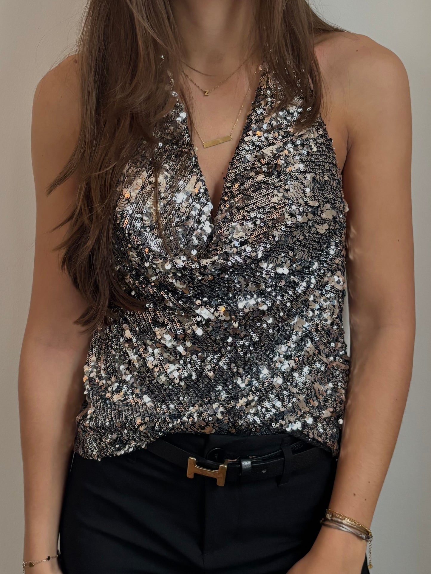 Glitter halter top - zilver