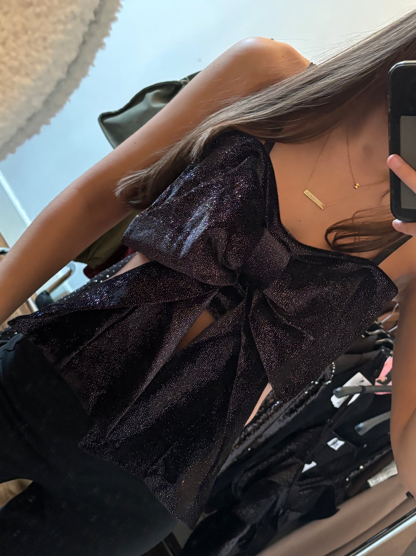 Glitter top strik - zwart