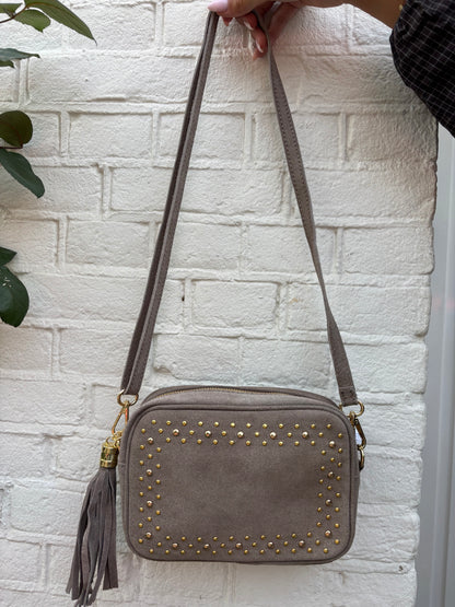 Suède tas studs - taupe/grijs