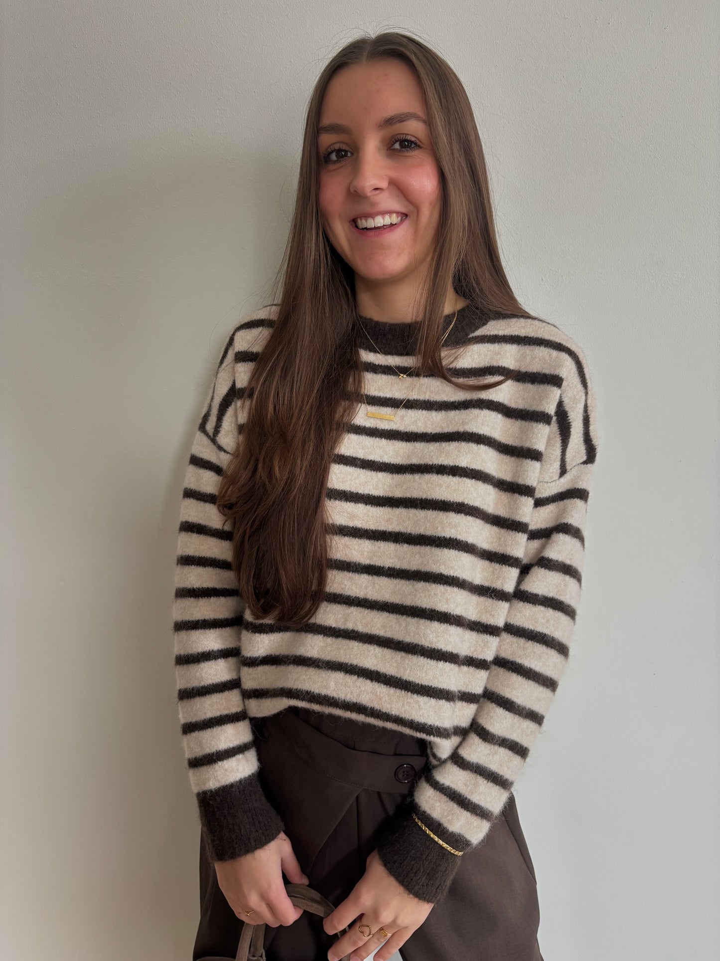Striped cardigan beige/bruin