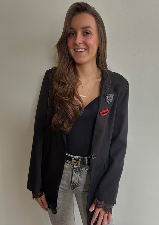 Ambika blazer met kant - zwart