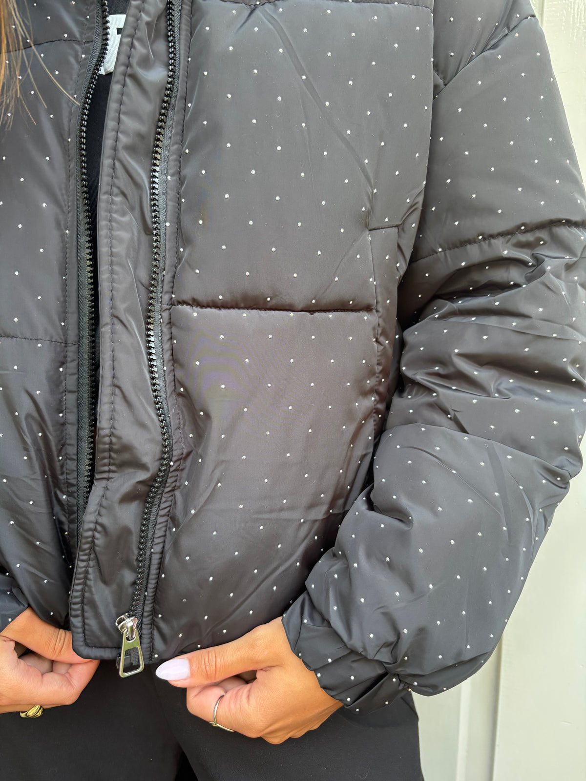 Glitter puffer jacket - zwart