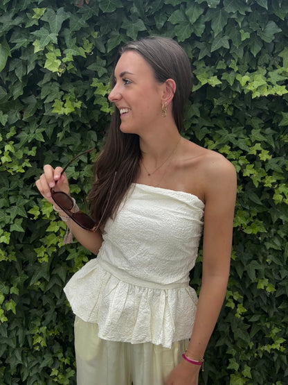 Strapless top bloemen - beige