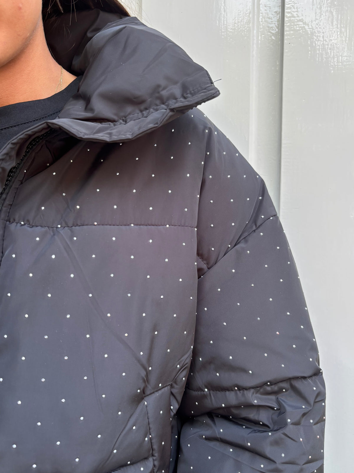 Glitter puffer jacket - zwart