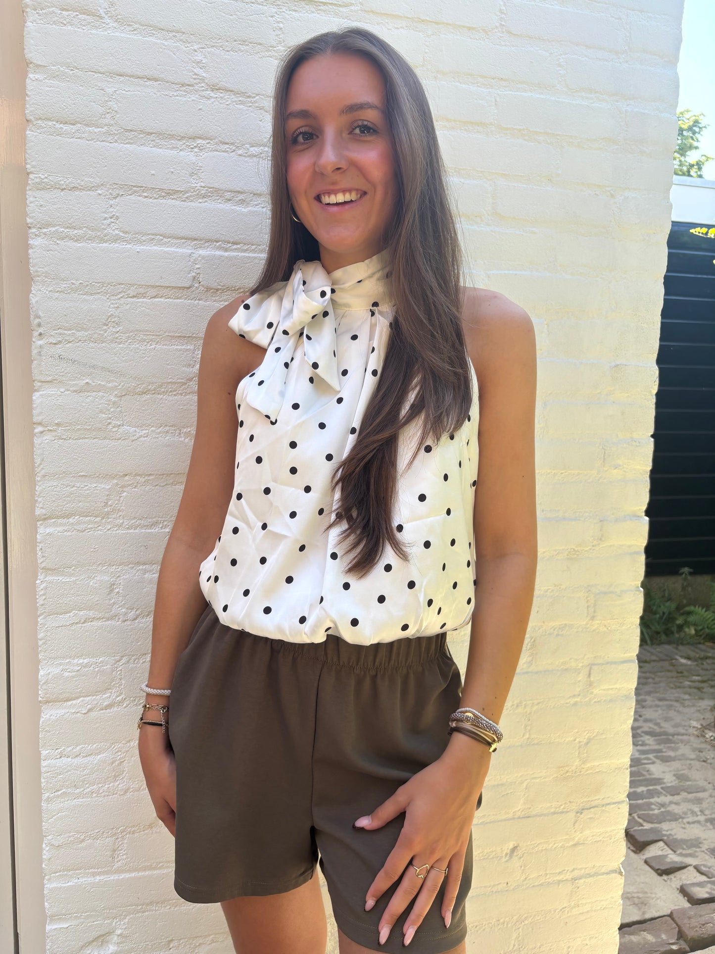 Halter top polkadot - wit