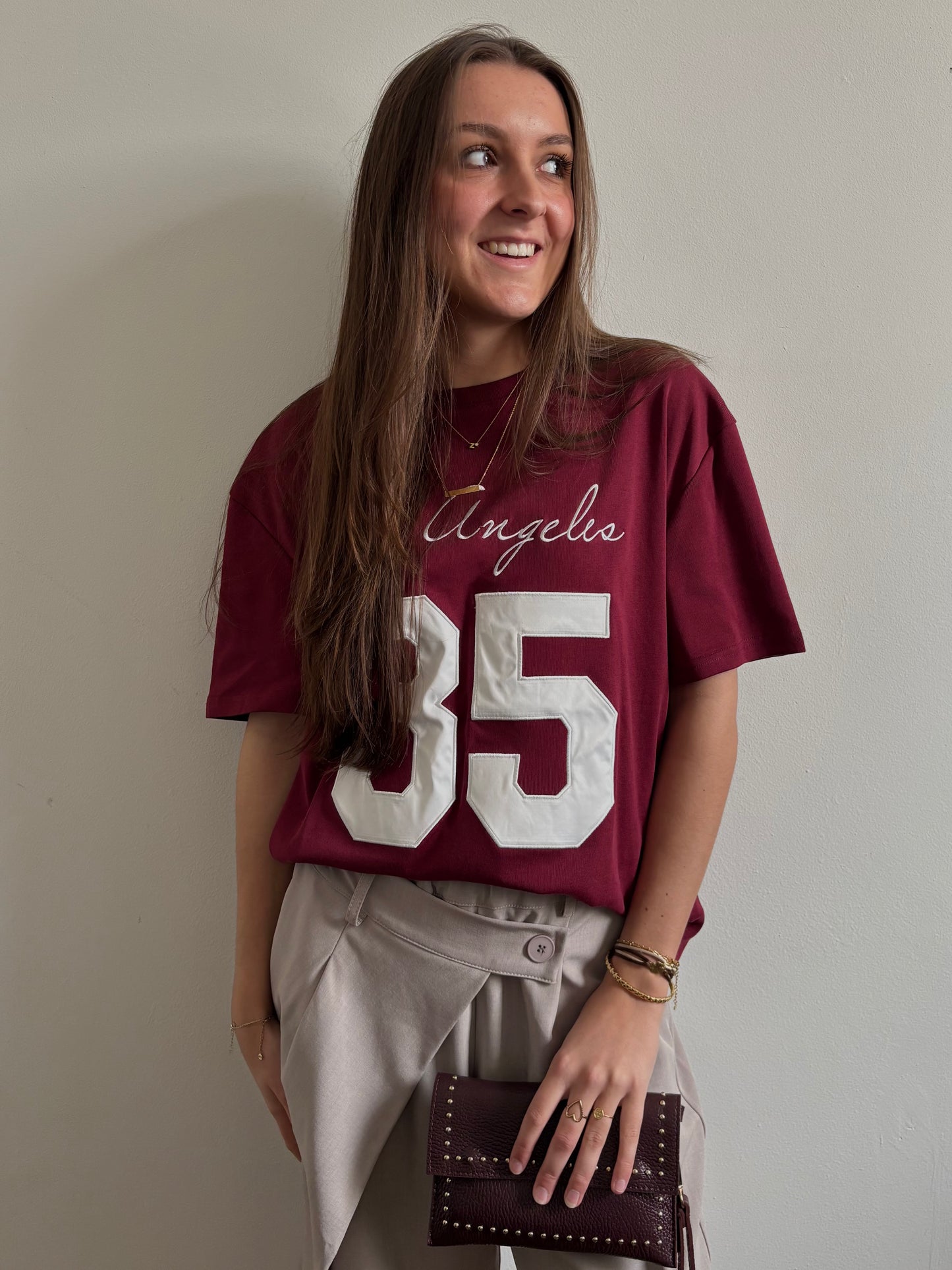Ambika baseball tee - bordeaux rood