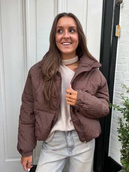 Glitter puffer jacket - bruin