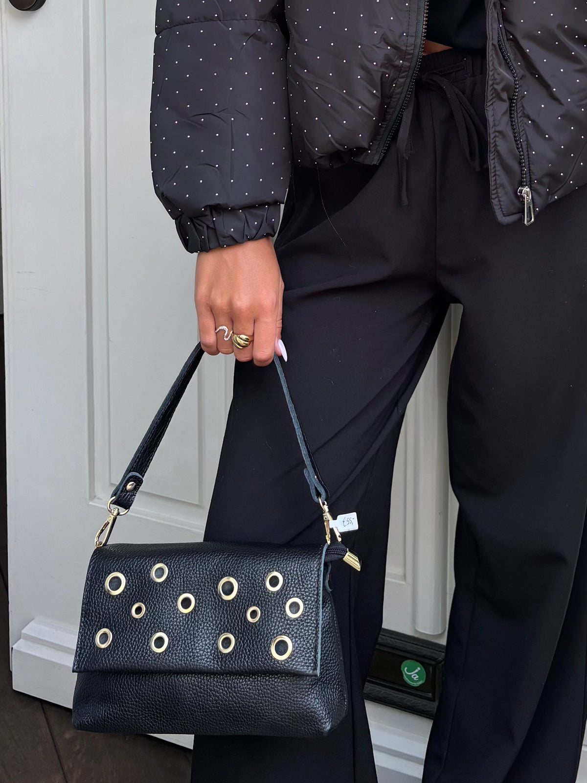 Leren tas studs - zwart