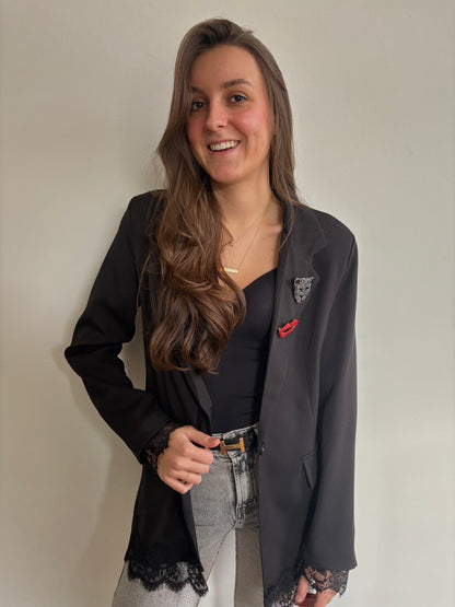 Ambika blazer met kant - zwart