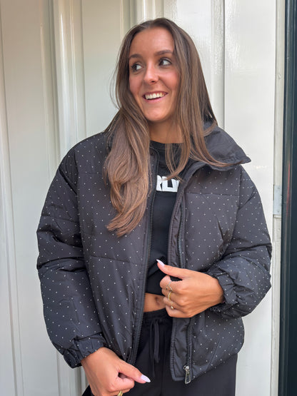 Glitter puffer jacket - zwart