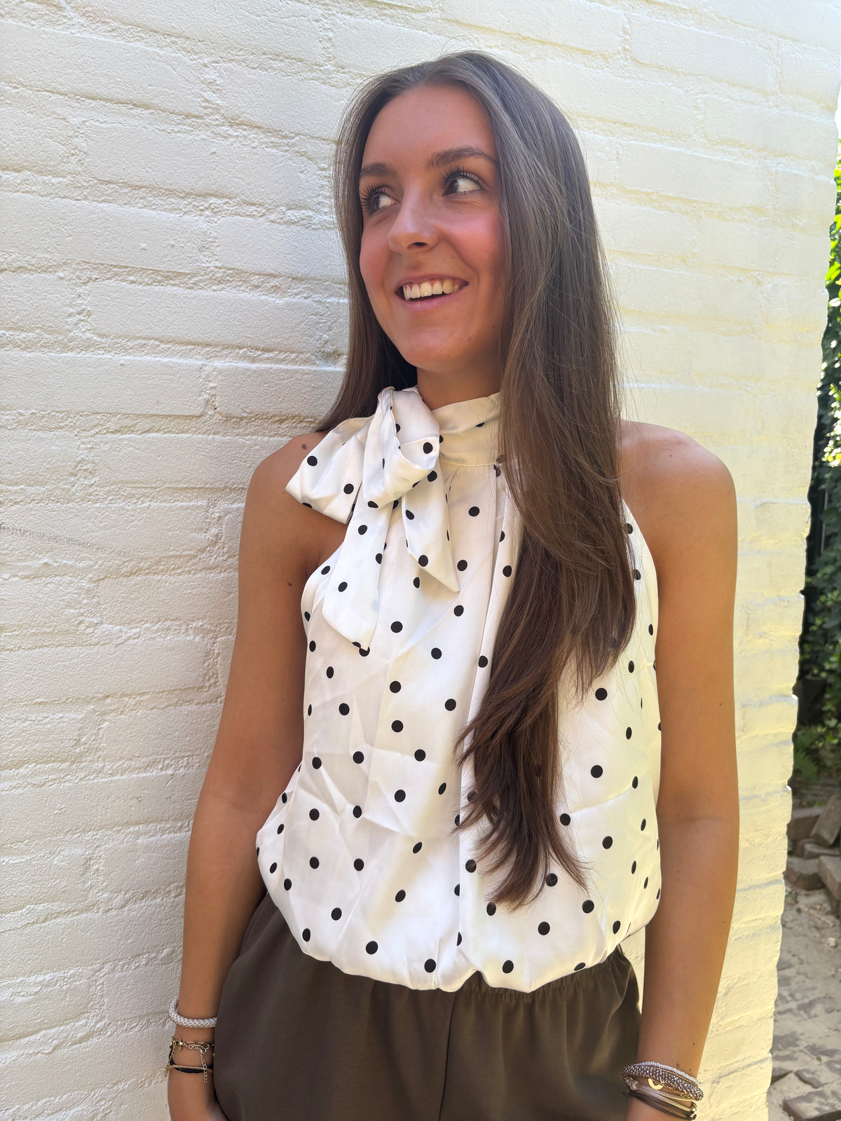 Halter top polkadot - wit