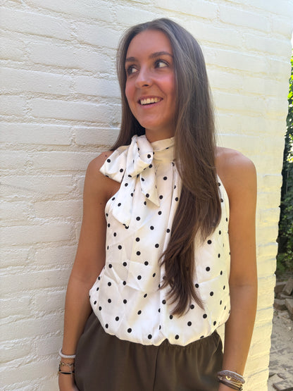 Halter top polkadot - wit