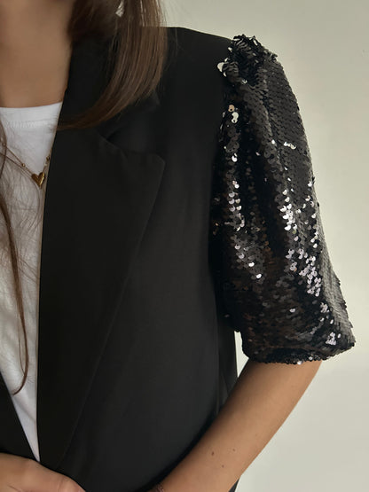 Glitter blazer kort - zwart