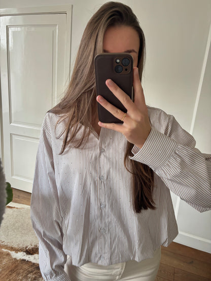 Gestreepte glitter blouse - taupe