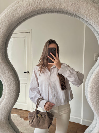 Gestreepte glitter blouse - taupe