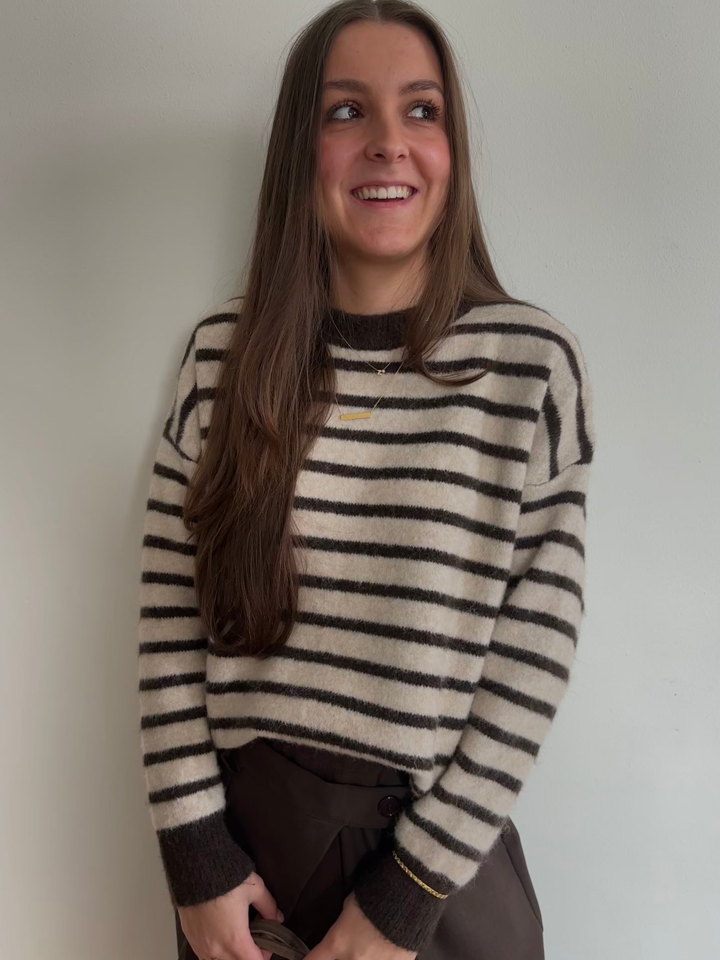 Striped cardigan beige/bruin